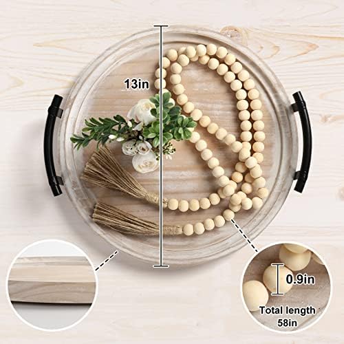 Round Wood Tray with Bead Garland - 13 Home Decor