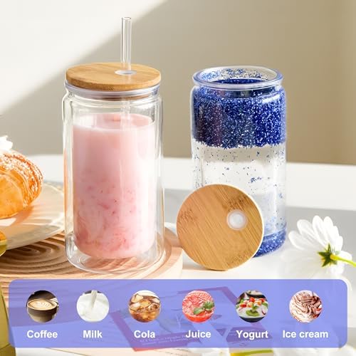 4 Pack Acrylic Snow Globe Tumblers with Bamboo Lids and Straws 1