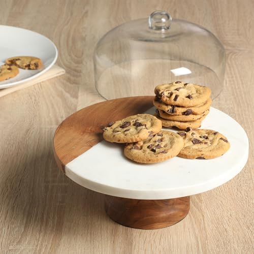 Gibson Elite Marble Wood Cake Stand with Glass Lid