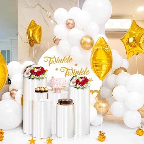 White PVC Cylinder Pedestal Stand for Parties 5PCS