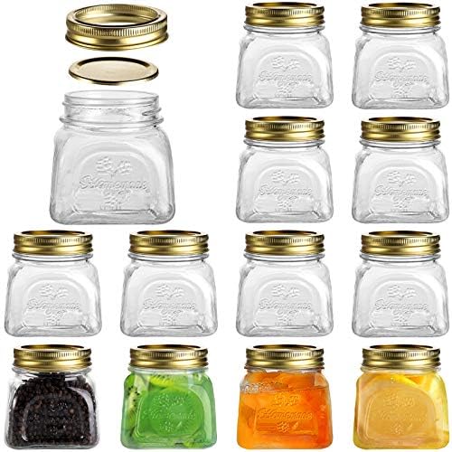 Cedilis 12 Pack 10OZ Airtight Mason Jars with Gold Lids