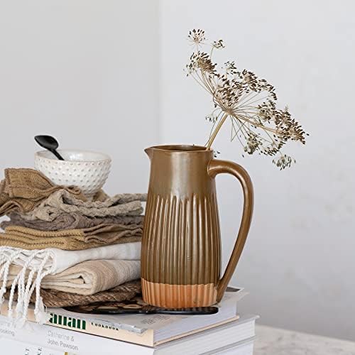 Bloomingville Matte Brown Stoneware Ribbed Pitcher