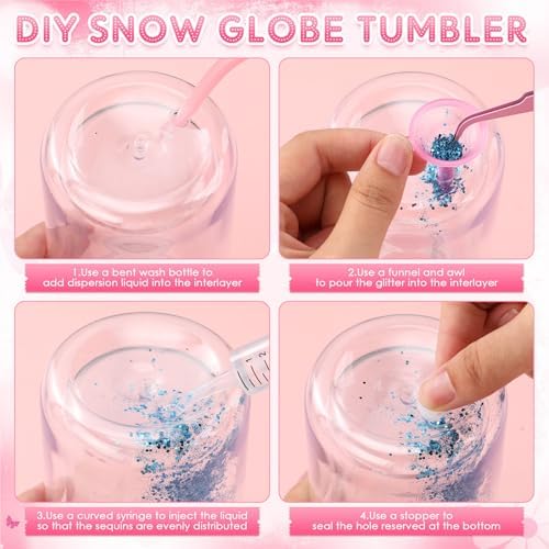 6 Pack Plastic Snow Globe Tumblers with Lid and Straw DIY Kit