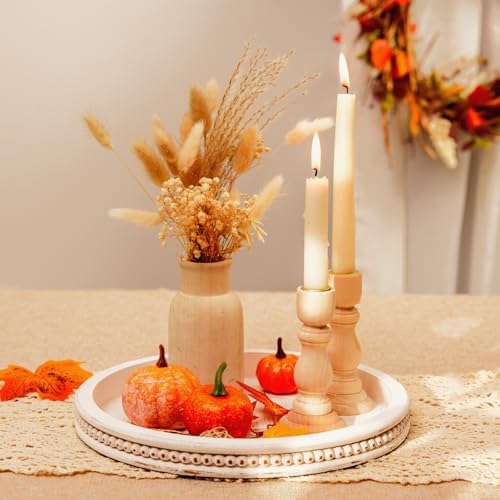 Romadedi Farmhouse Bead Round Wooden Candle Tray