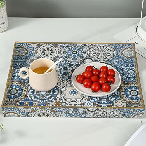 Boho Serving Tray with Handles for Living Room Decor