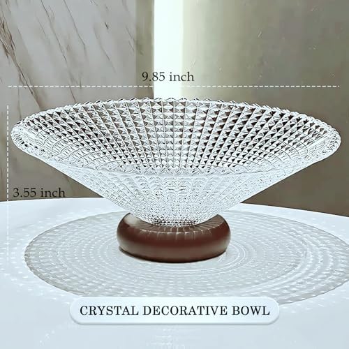 FAMUKEN Glass Fruit Bowl with Wood Pedestal