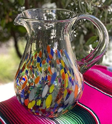 Mexican Hand Blown Glass Pitcher Confetti Carmen 84 oz