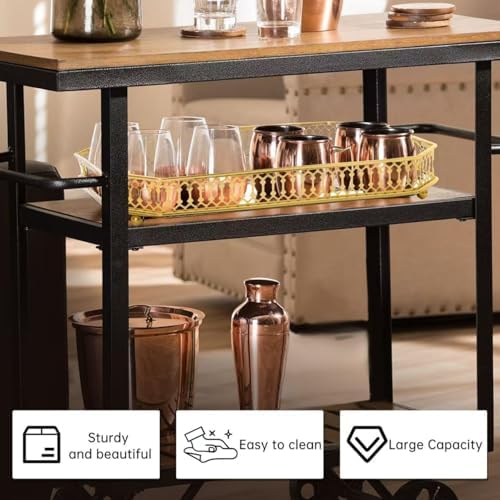 Bar Cart Tray with Gold Handles and Mirrored Surface