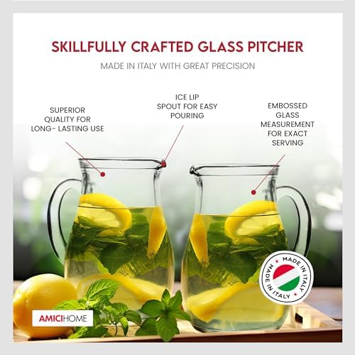 Amici Home Glass Pitcher 34oz with Spout Handle