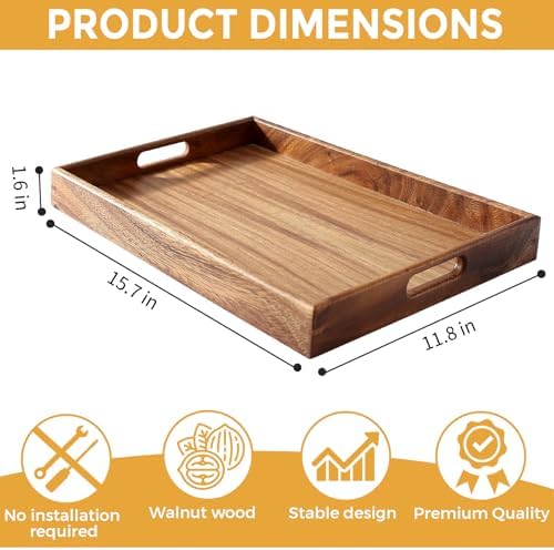 Walnut Wood Serving Tray with Handles - 157 Inches