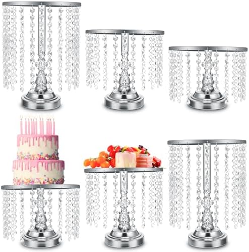 Bokon 6 Pcs Silver Crystal Cake Stand Set