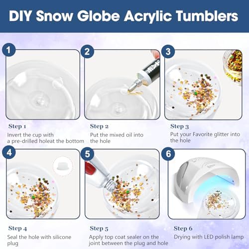 4 Pack Acrylic Snow Globe Tumblers with Clear Lid and Straw