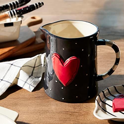 DEMDACO Black Red Heart Stoneware Pitcher 6x5