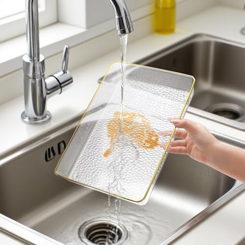 4 Pack Clear Serving Trays with Gold Rim