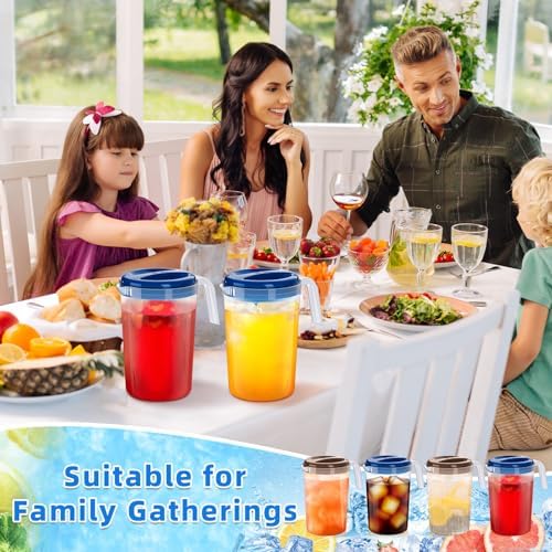 4 Pcs 1 Gallon Plastic Pitcher with Lid Blue