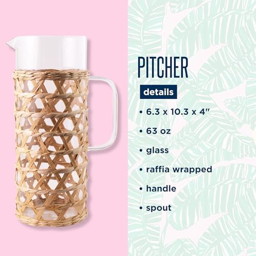 Lilly Pulitzer 63oz Glass Drink Pitcher with Raffia Handle and Spout