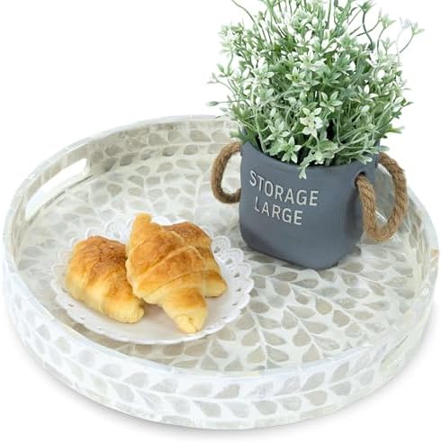 CLAYNIX 125 Inch Round Serving Tray with Handles