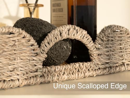 StorageWorks Rectangle Wicker Scalloped Serving Tray with Handles