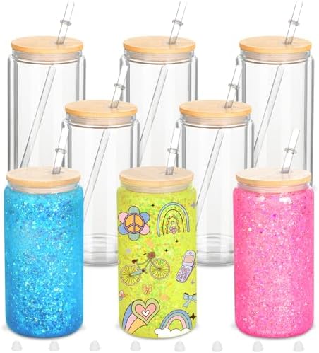 8 Pack 16 Oz Sublimation Snow Globe Tumbler with Bamboo Lids and Straws