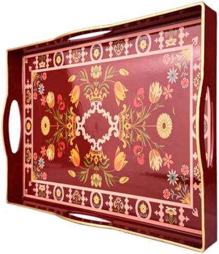 Boho Red Serving Tray with 4 Handles 15x11x19