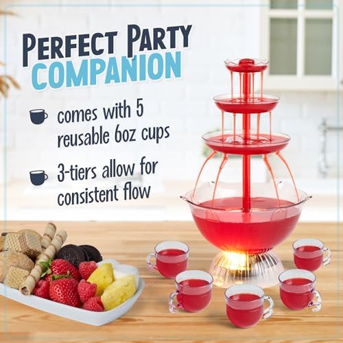 Nostalgia 3-Tier Party Fountain With LED Light Reusable Cups Included