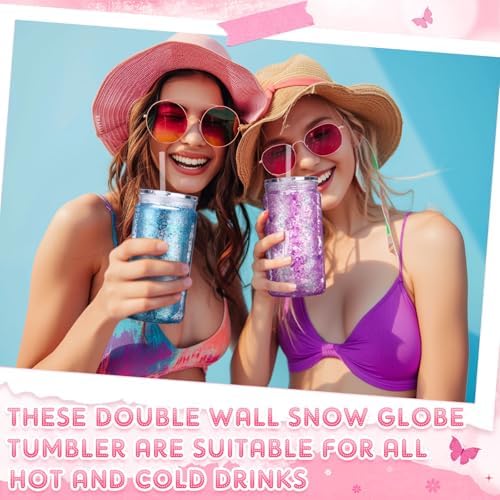 6 Pack Plastic Snow Globe Tumblers with Lid and Straw DIY Kit