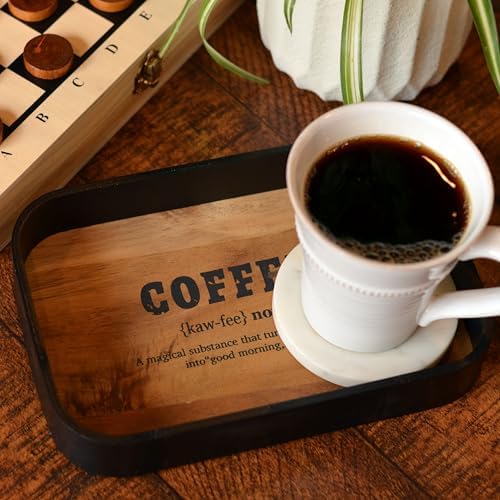 Morning Coffee Tray with Saying Black and Natural Design 95 Inches