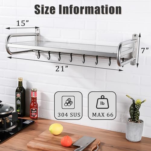 Stainless Steel Microwave Wall Mount Shelf with 6 Hooks