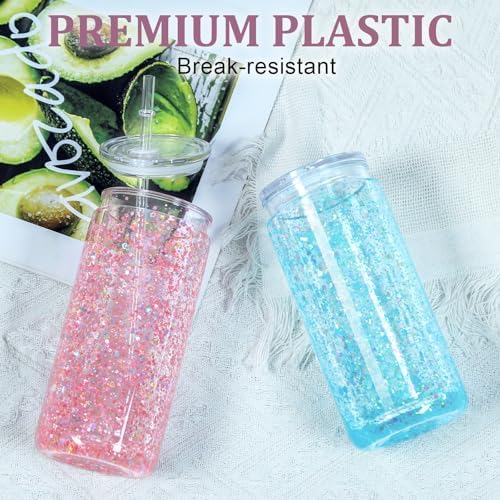 Maucircol 15 Pack Acrylic Snow Globe Tumbler Set