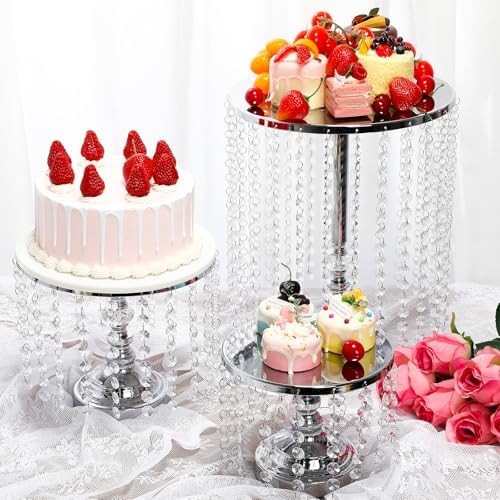 Bokon 6 Pcs Silver Crystal Cake Stand Set