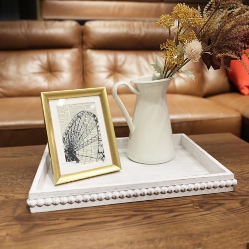 Wooden Coffee Table Serving Tray Farmhouse Style Rectangular Tray with Bead