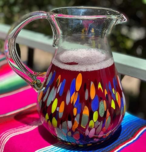 Mexican Hand Blown Glass Pitcher Confetti Carmen 84 oz