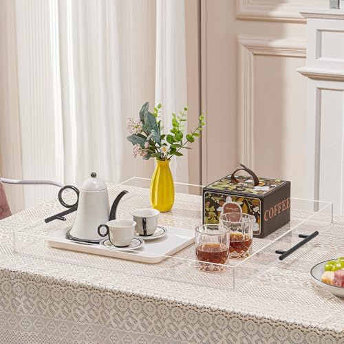 18x16 Inches Clear Acrylic Ottoman Tray with Metal Handle