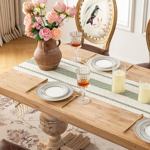 Fancy Homi Sage Green Boho Table Runner 72 Inches Long