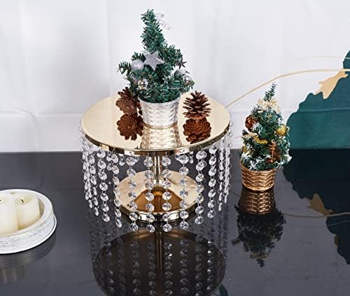Luxury Gold Crystal Cake Display Plate 10 Inch Round Stand