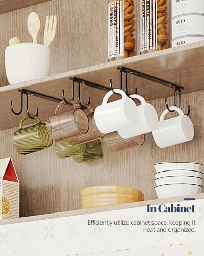 Luckinow Mug Hooks 3 Pack Black Metal Under Cabinet Organizer