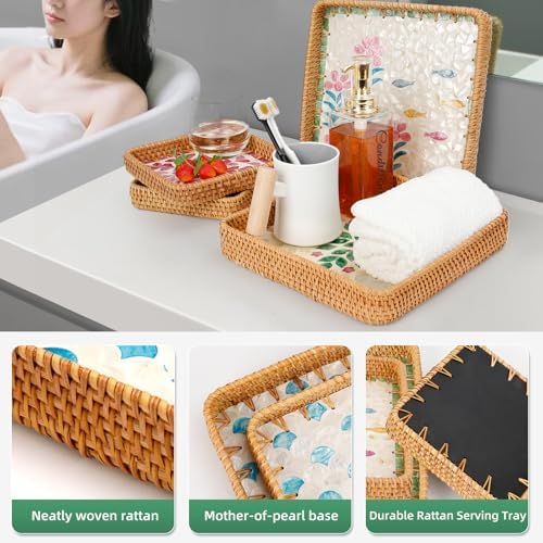 TEMUGODIE Rattan Decorative Serving Tray