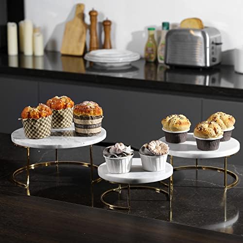 MyGift Modern White Marble Cake Stand Set of 3