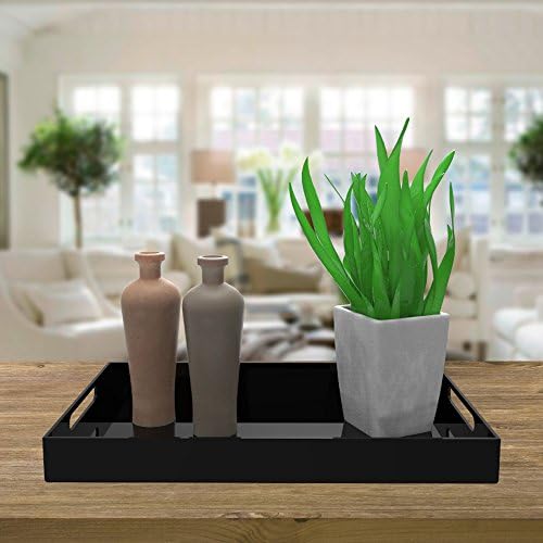 Black Acrylic Serving Tray with Handles for Vanity and Bathroom