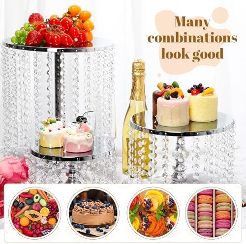 Bokon 6 Pcs Silver Crystal Cake Stand Set