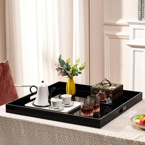22x22 Inches Oversized Black Acrylic Serving Tray with Handles