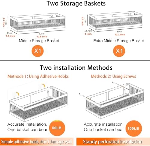 PUSDON Hanging Storage Baskets Wall Mount Organizer 2 Pack Black Netting
