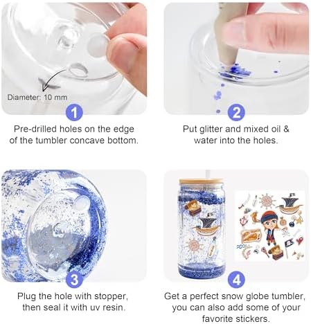 4 Pack Acrylic Snow Globe Tumblers with Bamboo Lids and Straws 1