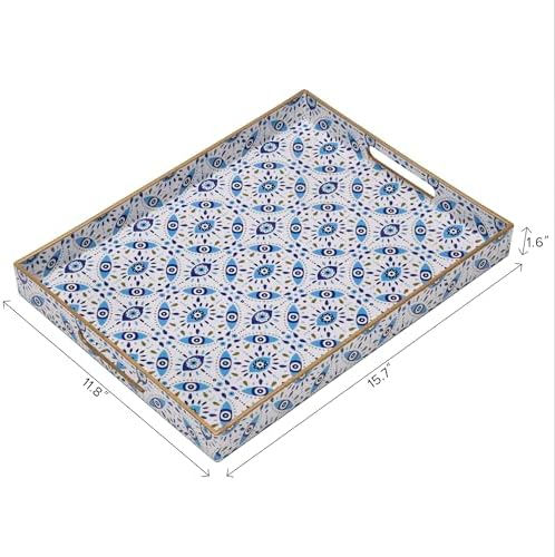 Evil Eye Rectangular Serving Tray with Handles