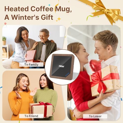 Hibsr Smart Coffee Mug Warmer with Wood Grain Design