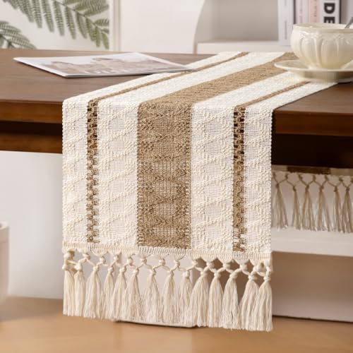 Brown And Ivory Boho Macrame Table Runner