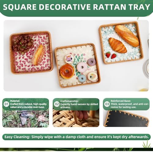 TEMUGODIE Rattan Decorative Serving Tray