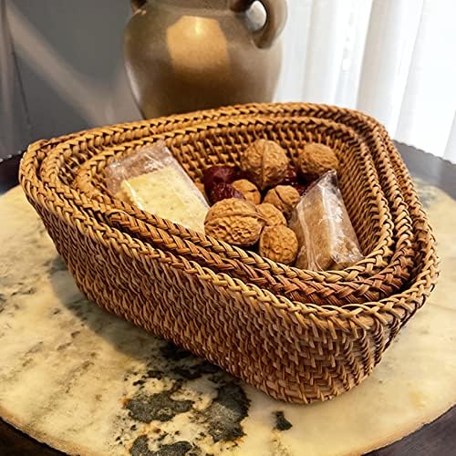 Set of 3 Handmade Rattan Triangle Serving Bowls