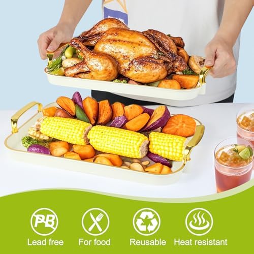 3 Pack Serving Trays with Handles Stackable Reusable Trays