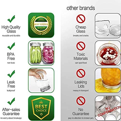 Hovico 17 Oz Clear Mason Jars Set of 4 with Lids and Bands